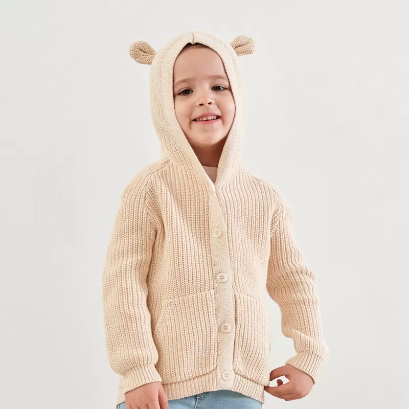 Bear Hooded Sweater-Khaki