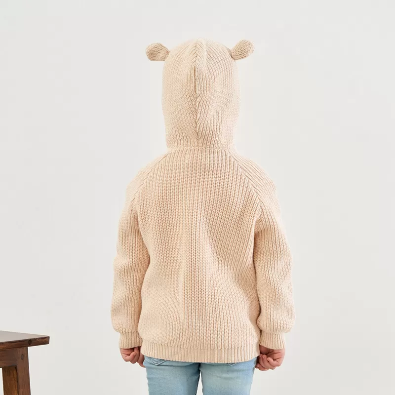 Bear Hooded Sweater-Khaki