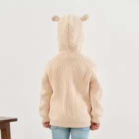 Bear Hooded Sweater-Khaki