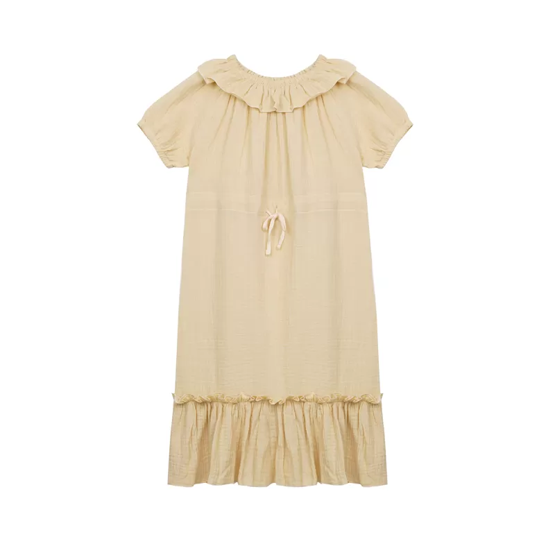 Ruffled Shortsleeve Dress-Cream