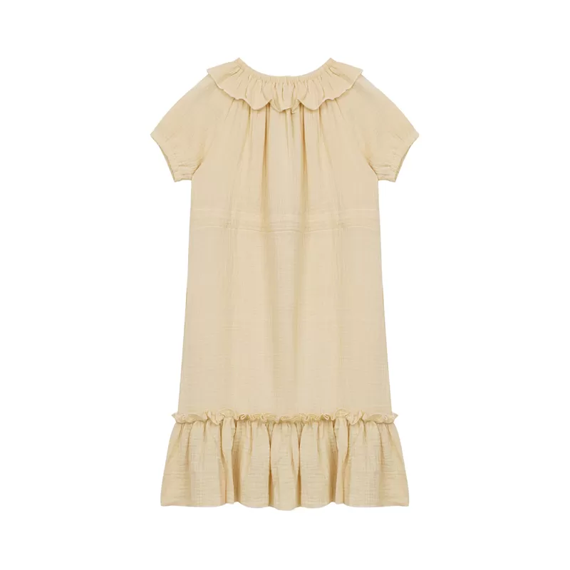 Ruffled Shortsleeve Dress-Cream