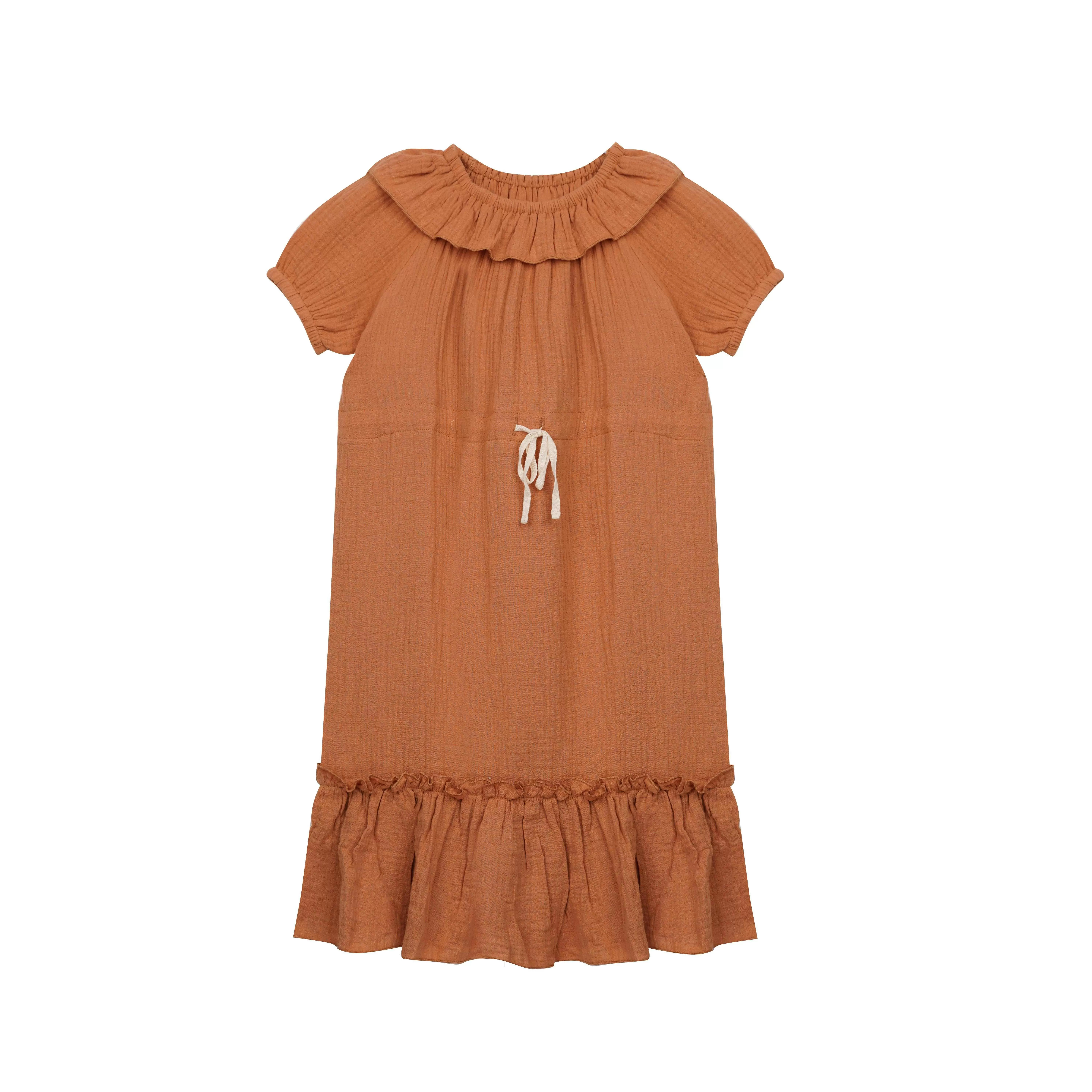 Ruffled Shortsleeve Dress-Orange