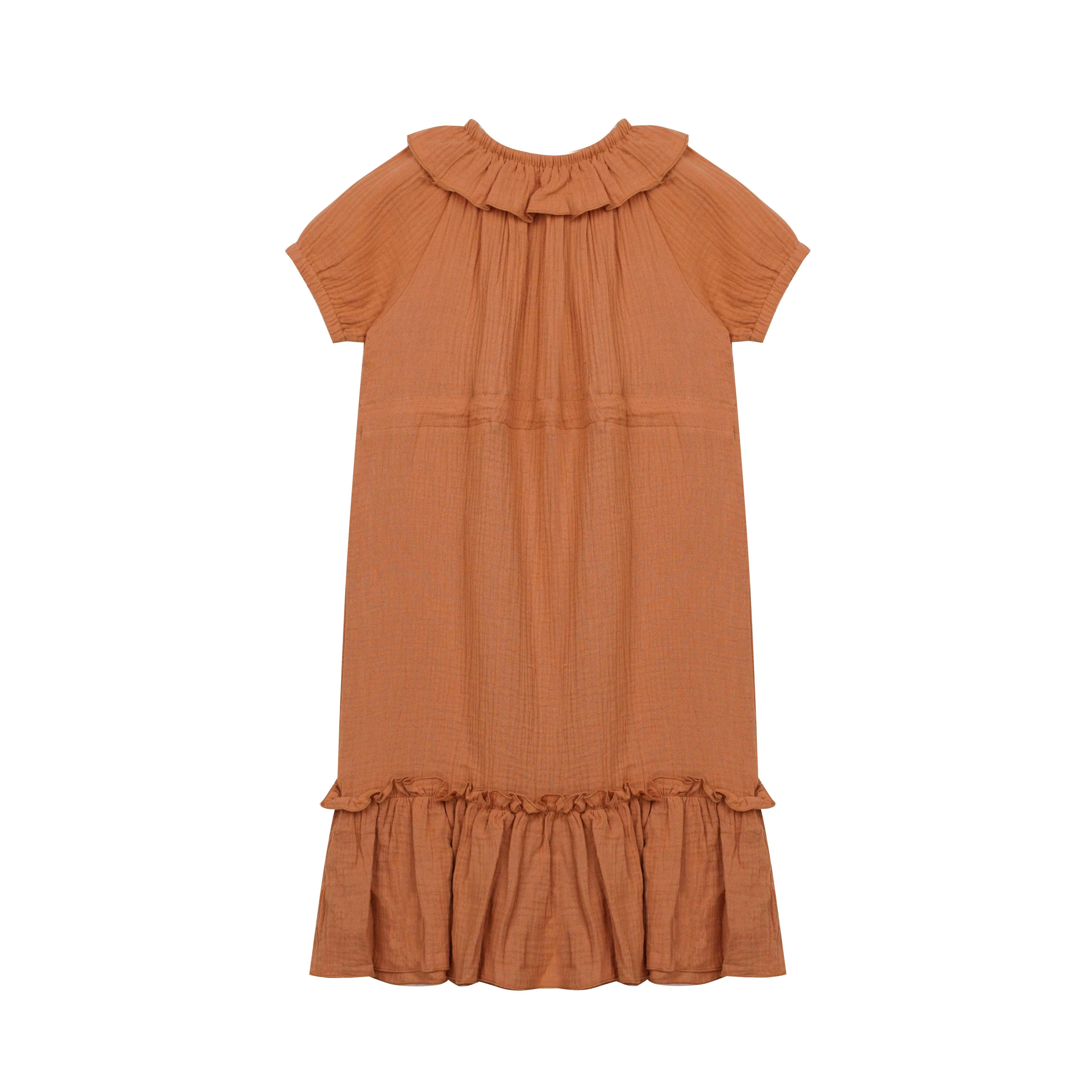 Ruffled Shortsleeve Dress-Orange