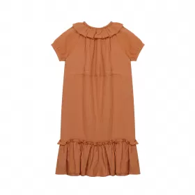 Ruffled Shortsleeve Dress-Orange