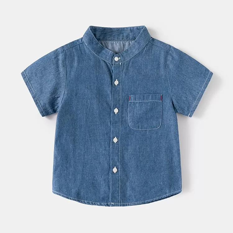 Denim shirt-short sleeves